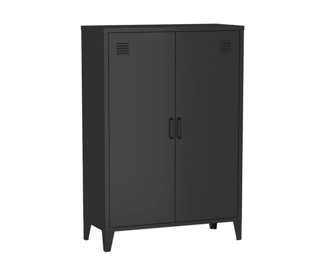 Cômoda/armário industrial metal 2 portas, soho, preto, 75x33x110 cm