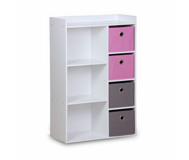 Móvel de arrumação para crianças com 4 cestos, camille, rosa, 62x29.5x96 cm