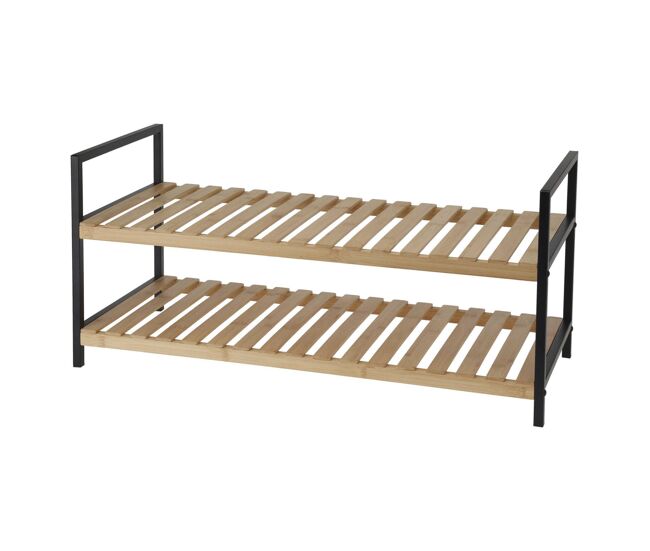 Well home - sapateira em bambu com 2 prateleiras em metal e bambu 70x30x32cm