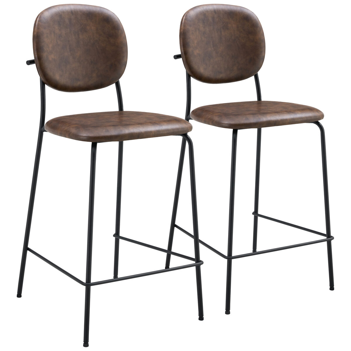 Conjunto de 2 bancos de bar edmond em imitação de pele castanha