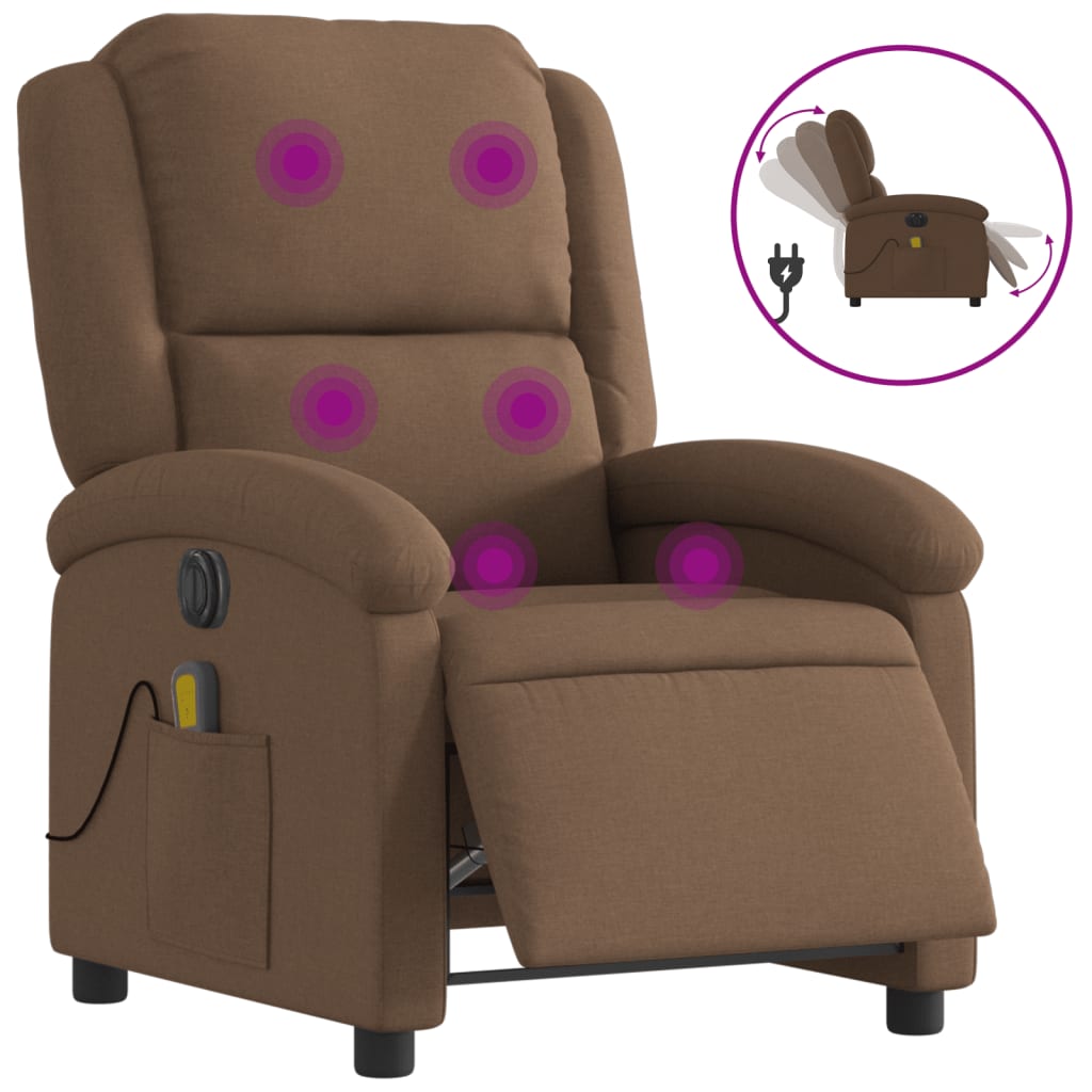 Vidaxl poltrona de massagens reclinável elétrica tecido castanho