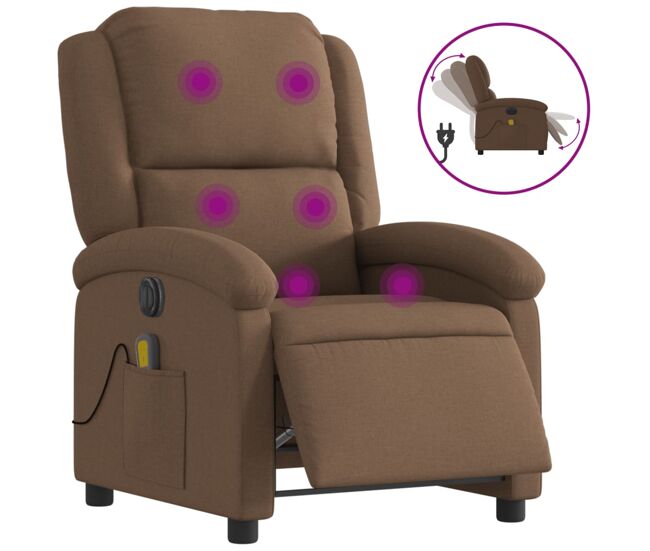 Vidaxl poltrona de massagens reclinável elétrica tecido castanho