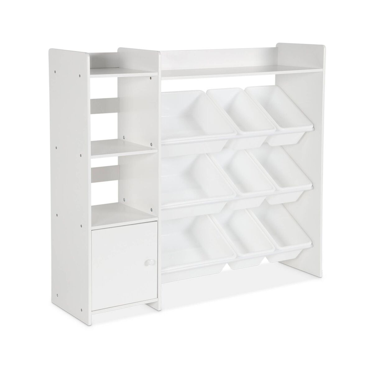 Arrumação para crianças com 9 caixas de arrumação, 4 prateleiras, 1 porta, sora, branco, 111.8x29.7x100 cm