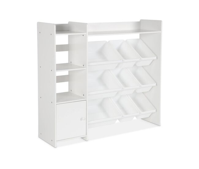 Arrumação para crianças com 9 caixas de arrumação, 4 prateleiras, 1 porta, sora, branco, 111.8x29.7x100 cm