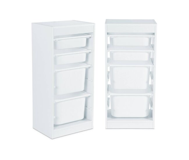 Móvel de armazenamento infantil 4 caixas de armazenamento, set de 2, sora x2, branco, 41.5x30x89 cm