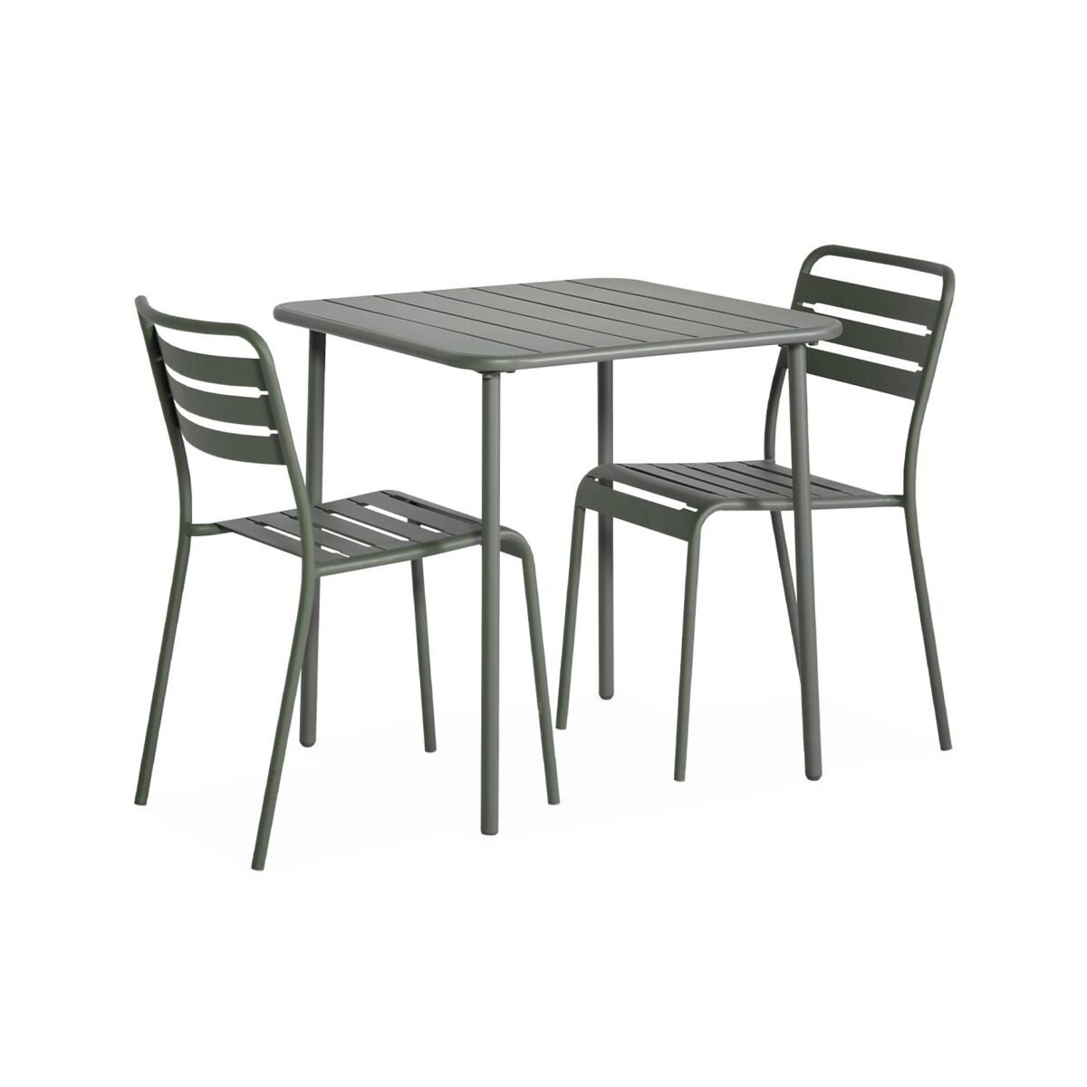 Mesa de jardim em metal com 2 cadeiras, amelia, verde caqui, 70x70x72.5 cm