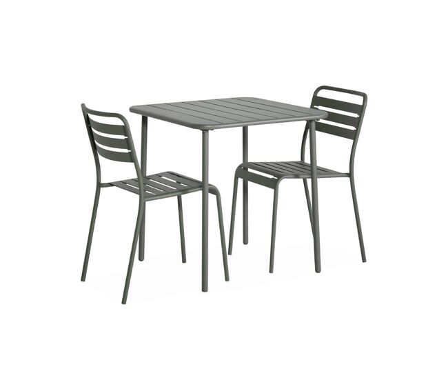 Mesa de jardim em metal com 2 cadeiras, amelia, verde caqui, 70x70x72.5 cm