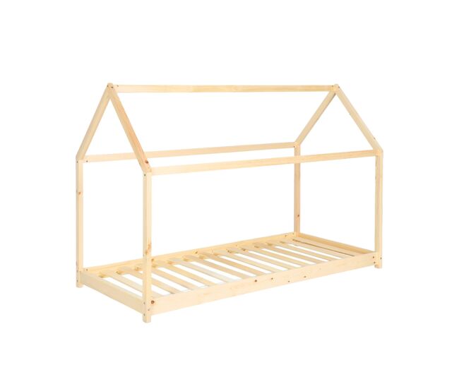 Cama de cabana para crianças em pinho natural, tobias, natural, 196x99x136 cm