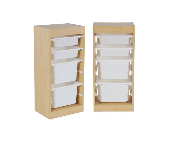 Móvel de armazenamento infantil 4 caixas de armazenamento, set de 2, sora x2, natural, 41.5x30x89 cm