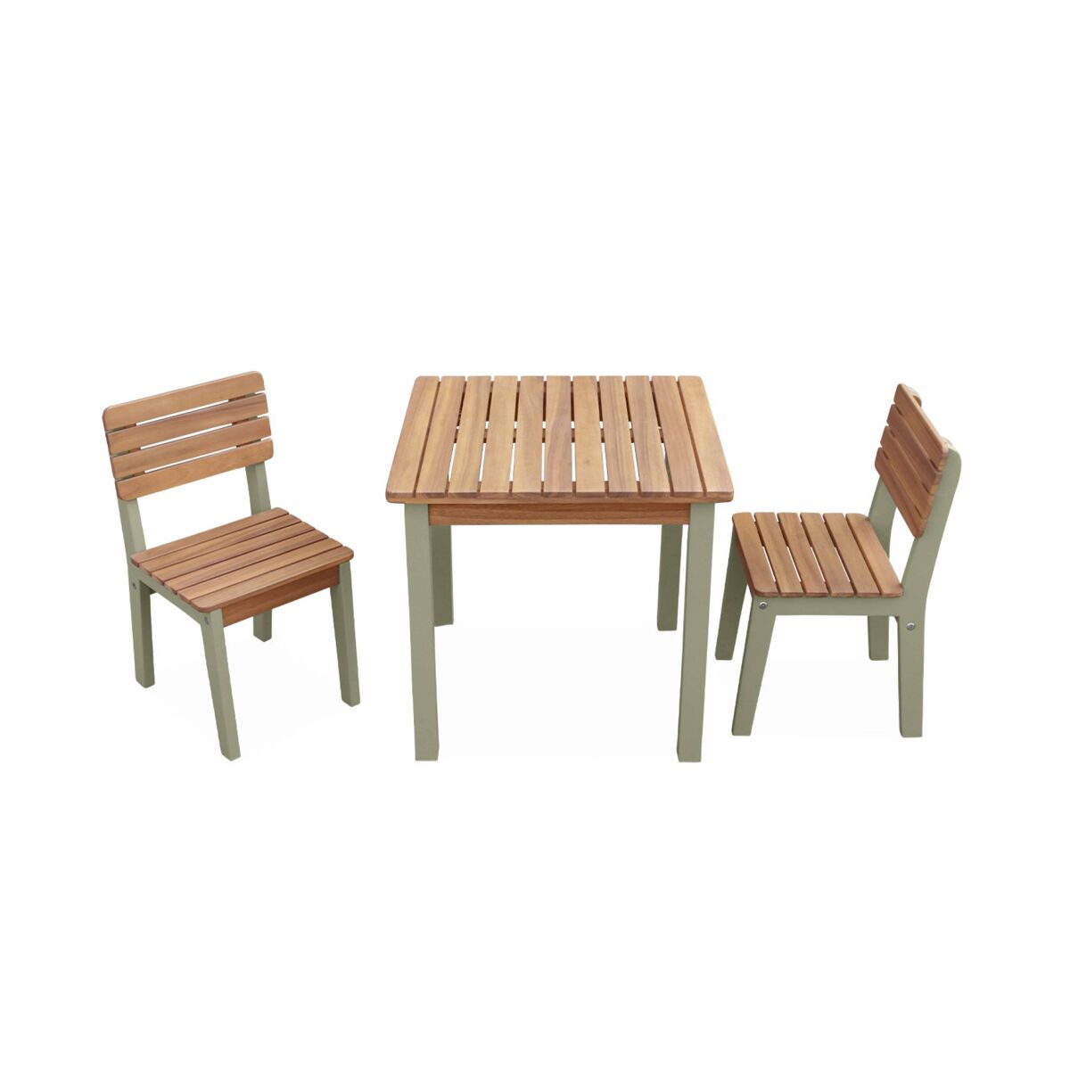 Mesa de madeira para crianças, 2 cadeiras, caroline, verde cinzento, 50x50x50 cm