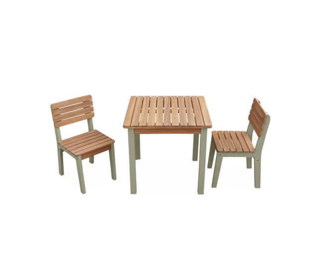 Mesa de madeira para crianças, 2 cadeiras, caroline, verde cinzento, 50x50x50 cm