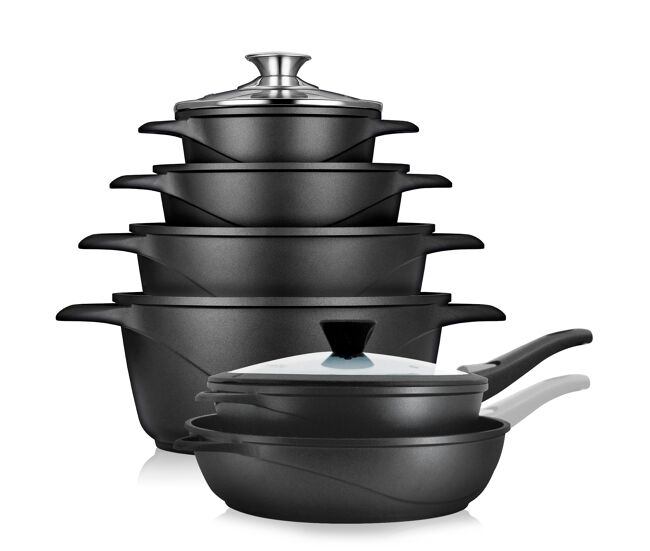 Briebe mgk1219 trem de cozinha indução 12 peças, alumínio fundido antiaderente, 4 panelas + 2 frigideira con tampas, , noir