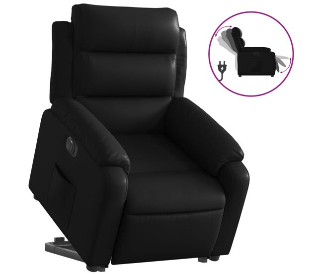 Vidaxl poltrona reclinável elevatória elétrica couro artificial preto