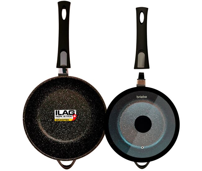 Briebe mgk19s conjunto 2 frigideiras indução antiaderentes, cabo removível, profundas 24/28 cm, alumínio fundido, , preto