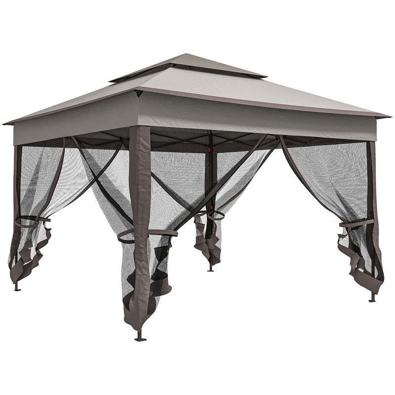 Outsunny tenda dobrável exterior 325x325x270 cm tenda de jardim com teto duplo rede mosquiteira amovível e bolsa de transporte para jardim pátio cinza