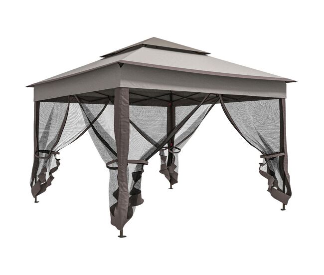 Outsunny tenda dobrável exterior 325x325x270 cm tenda de jardim com teto duplo rede mosquiteira amovível e bolsa de transporte para jardim pátio cinza