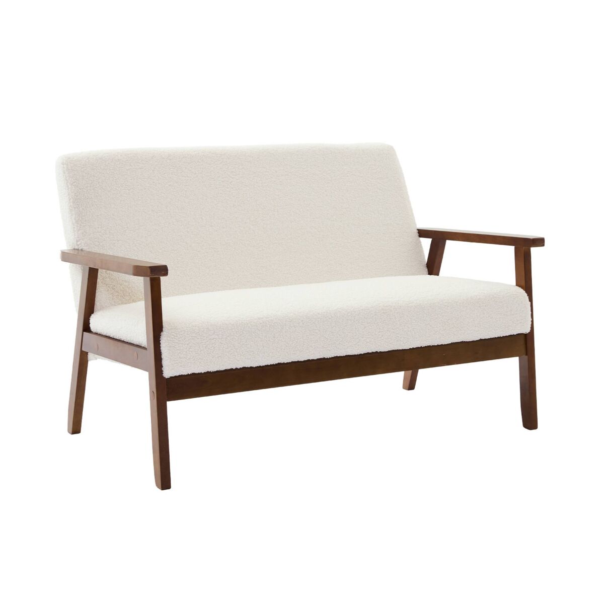 Sofá-bancada de 2 lugares, tecido boucle, pernas manchadas de nogueira clara, isak boucle, creme, 114x69.5x73 cm