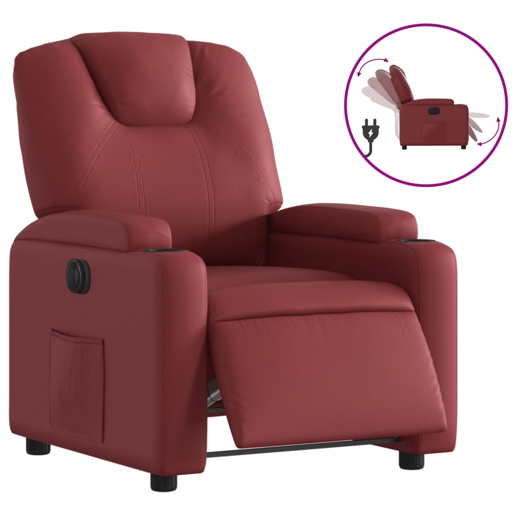 Vidaxl poltrona reclinável elétrica couro artificial vermelho tinto