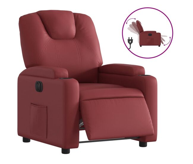 Vidaxl poltrona reclinável elétrica couro artificial vermelho tinto