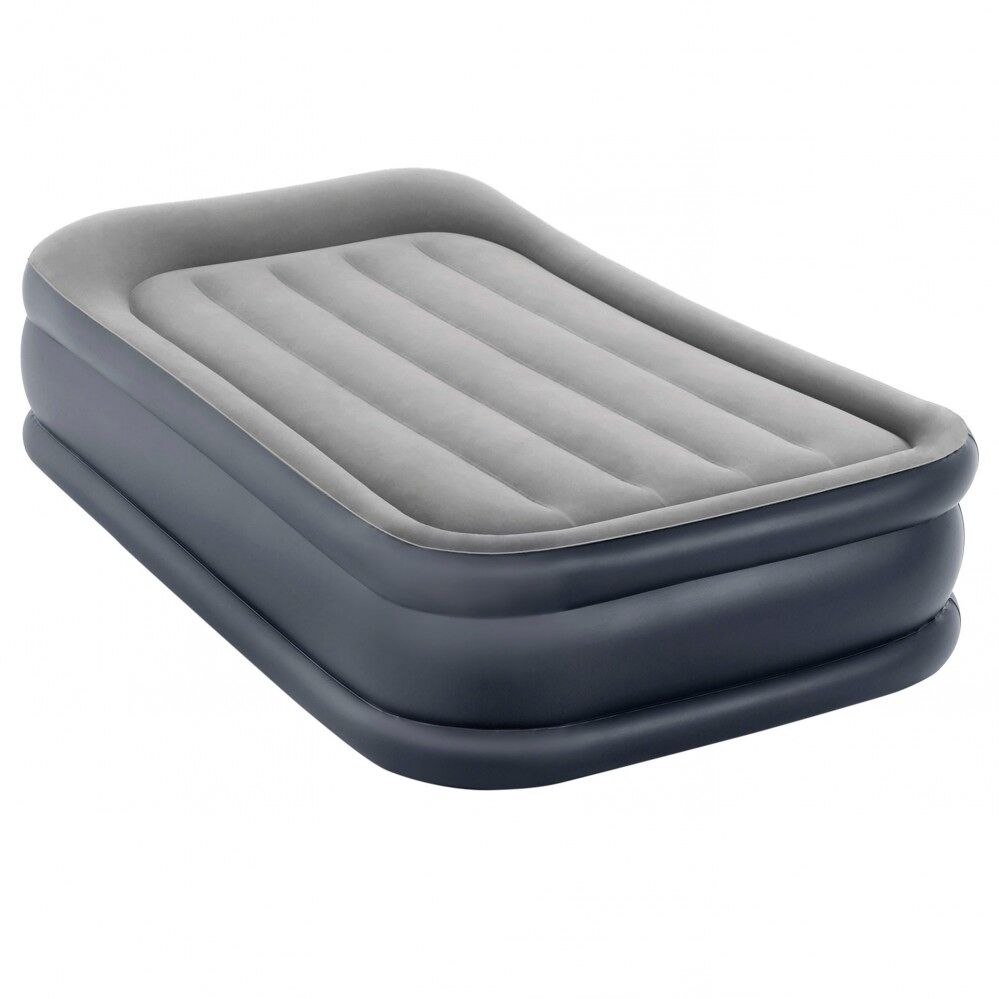Matelas gonflable Intex - Deluxe Pillow Rest Raised - 1 personne - 99x191x42 cm (LxLxH) - Gris - Motopompe intégrée