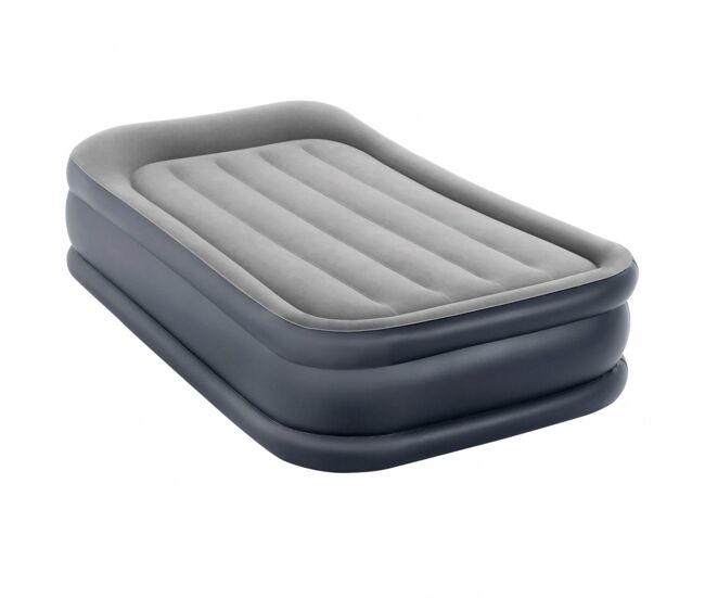 Matelas gonflable Intex - Deluxe Pillow Rest Raised - 1 personne - 99x191x42 cm (LxLxH) - Gris - Motopompe intégrée