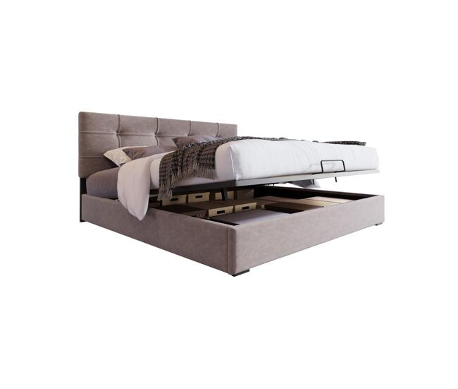 Cama de casal de veludo 140x200cm com armazenamento,cinza claro