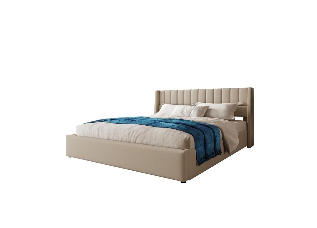 Cama de casal de linho 160x200cm com armazenamento,bege