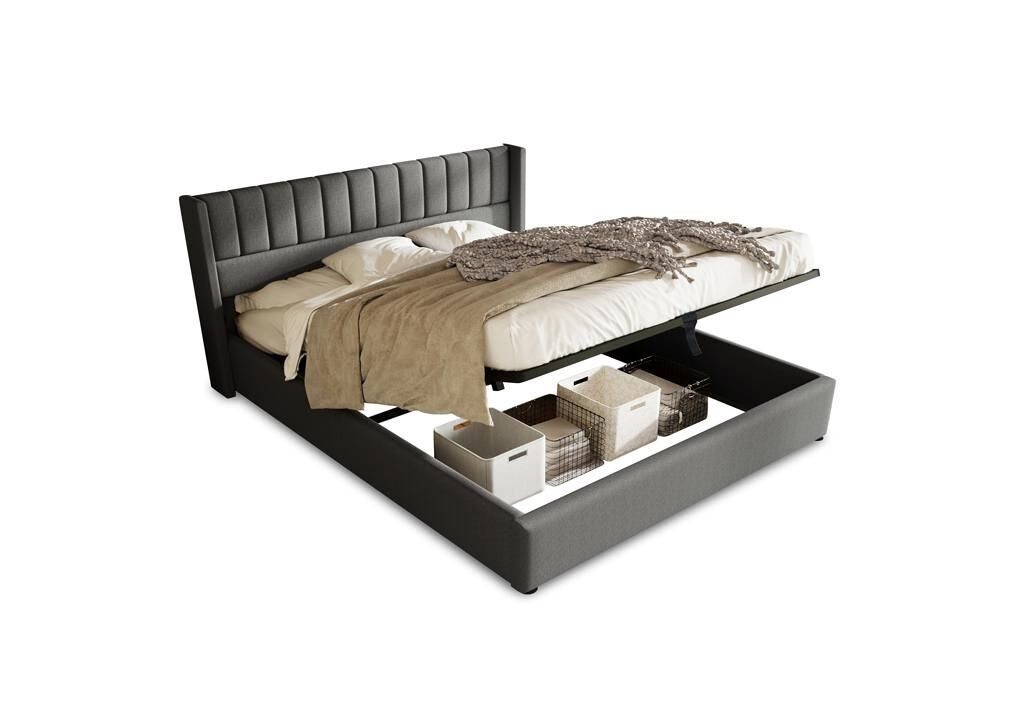 Cama de casal de linho 140x200cm com armazenamento,cinzento