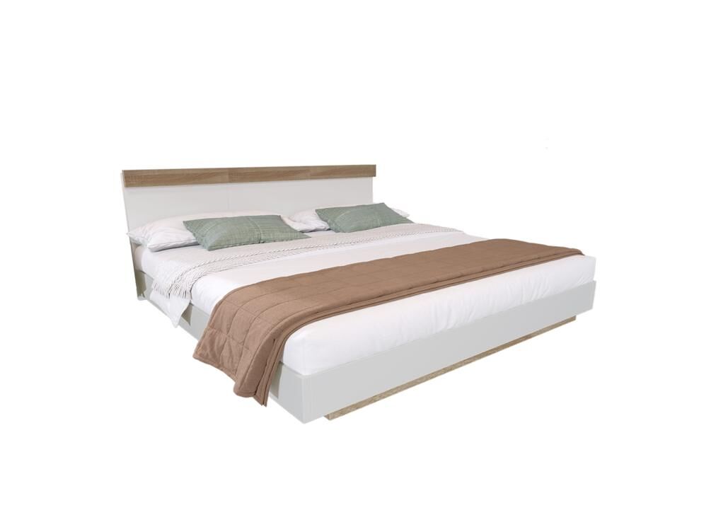 Cama de casal de madeira maciça 140x200cm,branco+madeira