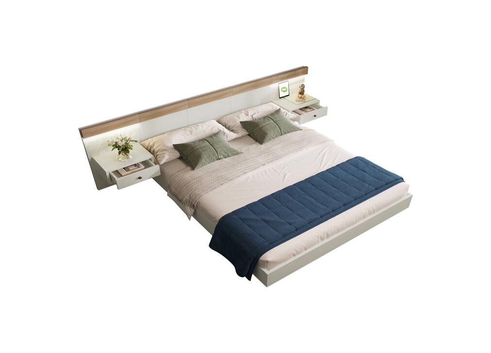 Cama de casal de madeira maciça com 2 gavetas 284x205