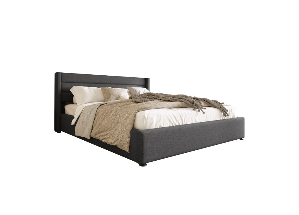 Cama de casal de linho 160x200cm com armazenamento,cinzento