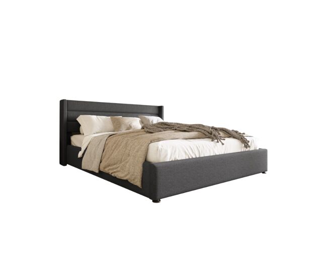 Cama de casal de linho 160x200cm com armazenamento,cinzento
