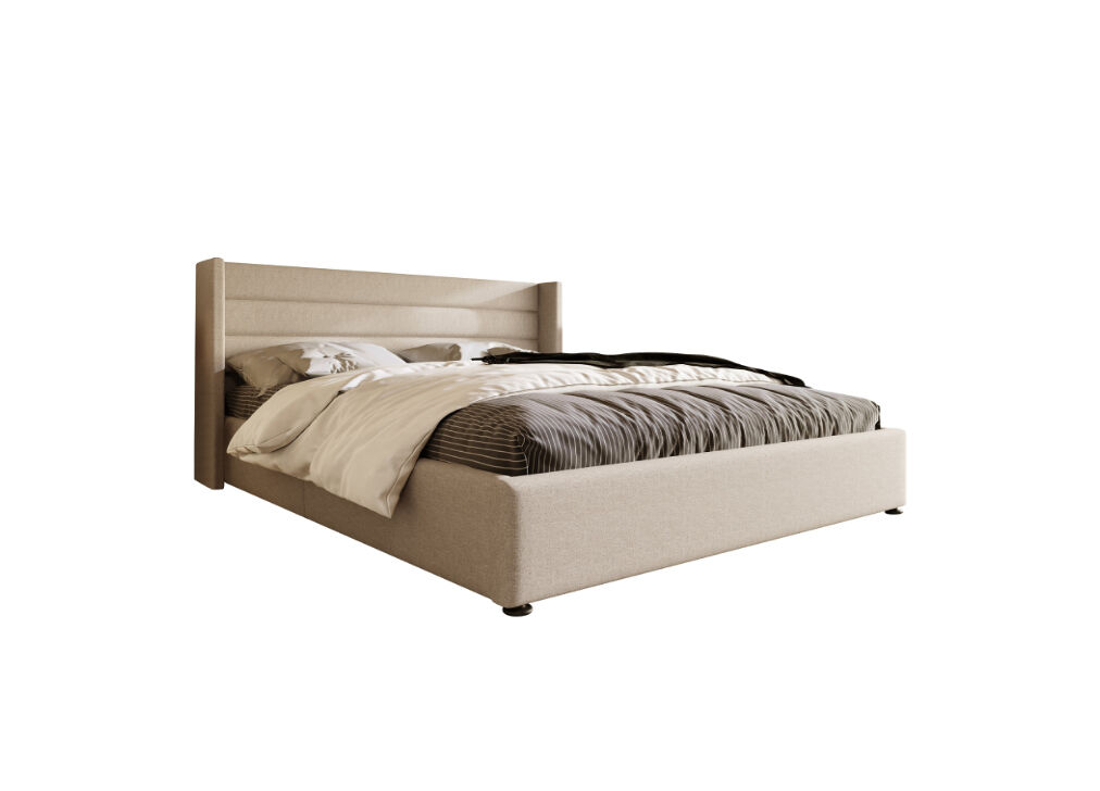 Cama de casal de linho 160x200cm com armazenamento,bege
