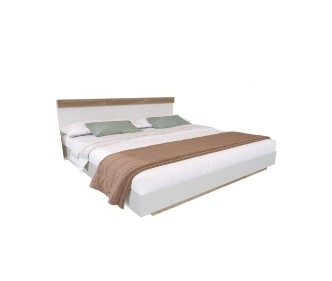 Cama de casal de madeira maciça 160x200cm,branco+madeira