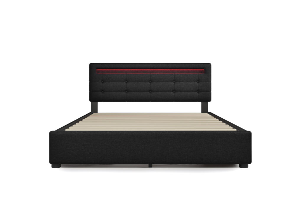 Cama de casal de linho 140x200cm com luz led,4 gavetas,preto