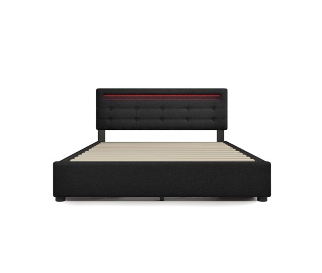 Cama de casal de linho 140x200cm com luz led,4 gavetas,preto