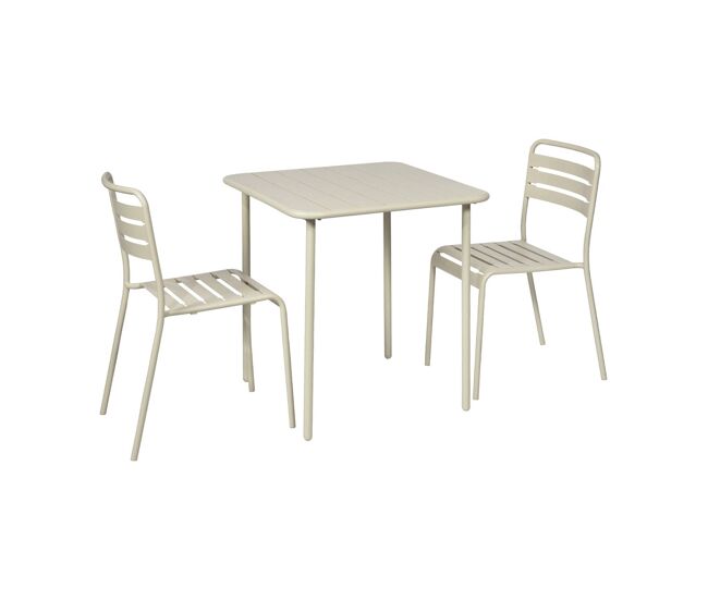 Mesa de jardim em metal com 2 cadeiras, amelia, beige, 70x70x72.5 cm