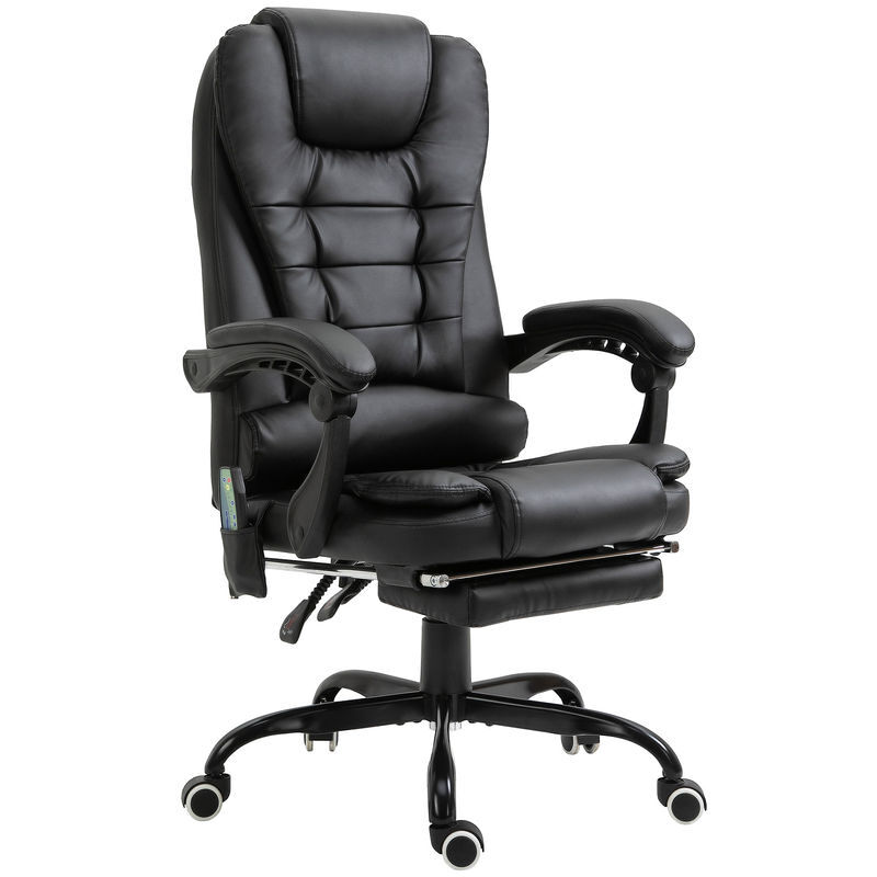 Vinsetto cadeira de massagem com 7 pontos de massagem cadeira de escritório reclinável com altura ajustável apoio para os pés e controlo remoto 67x79x111-121 cm noir