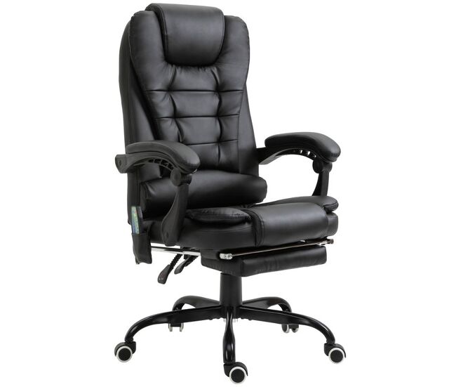Vinsetto cadeira de massagem com 7 pontos de massagem cadeira de escritório reclinável com altura ajustável apoio para os pés e controlo remoto 67x79x111-121 cm noir