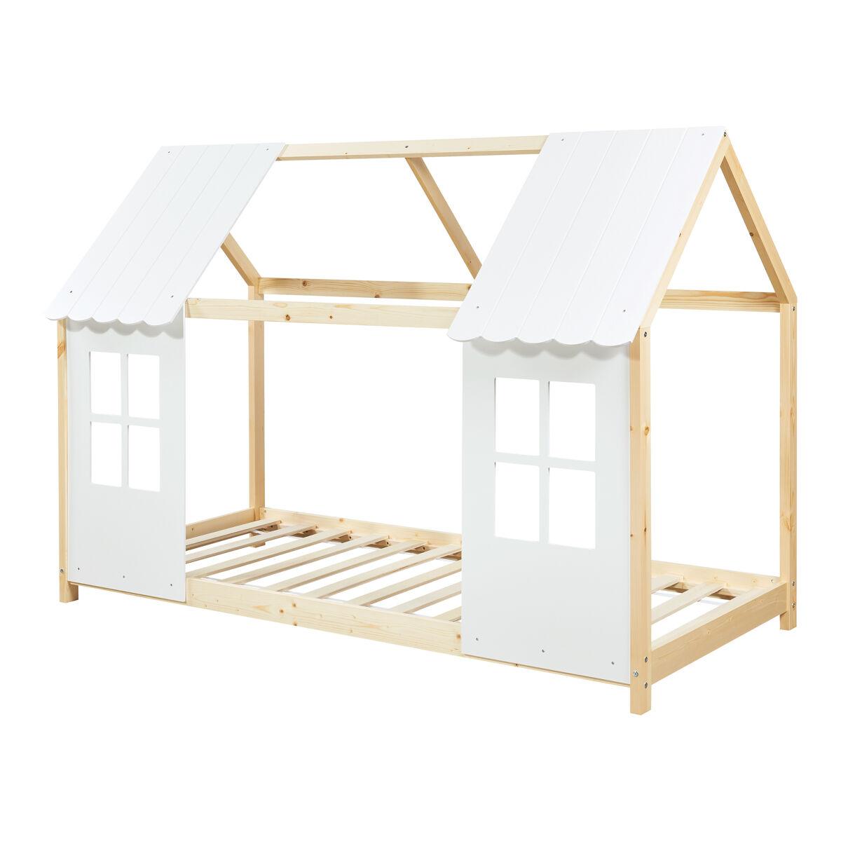 Cama de criança tostedt em forma de casinha 90x200 cm - efeito madeira/branco [en.casa]