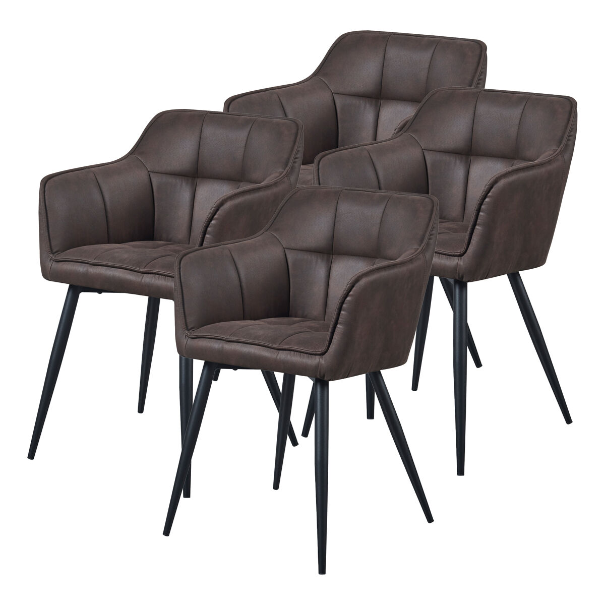 Conjunto de 4 cadeiras de jantar birmingham com braços 81x57x53 cm - castanho escuro [en.casa]