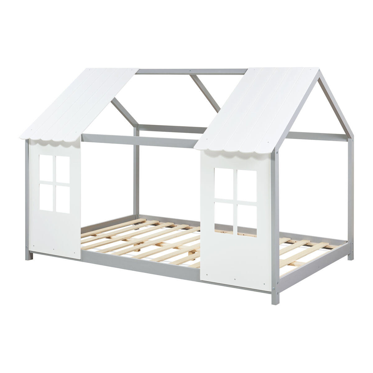 Cama de criança tostedt em forma de casinha 140x200 cm - cinzento/branco [en.casa]