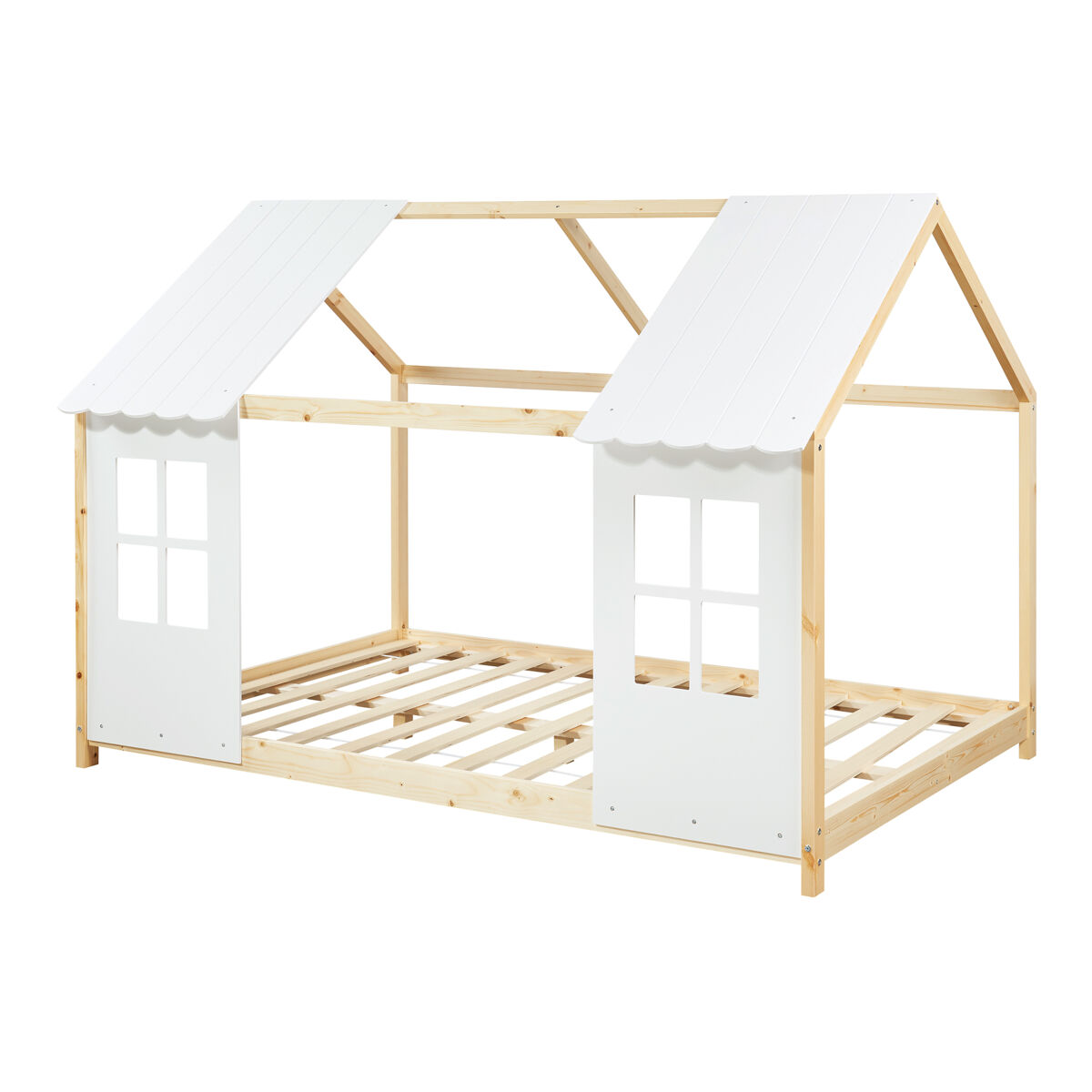 Cama de criança tostedt em forma de casinha 140x200 cm - efeito madeira/branco [en.casa]