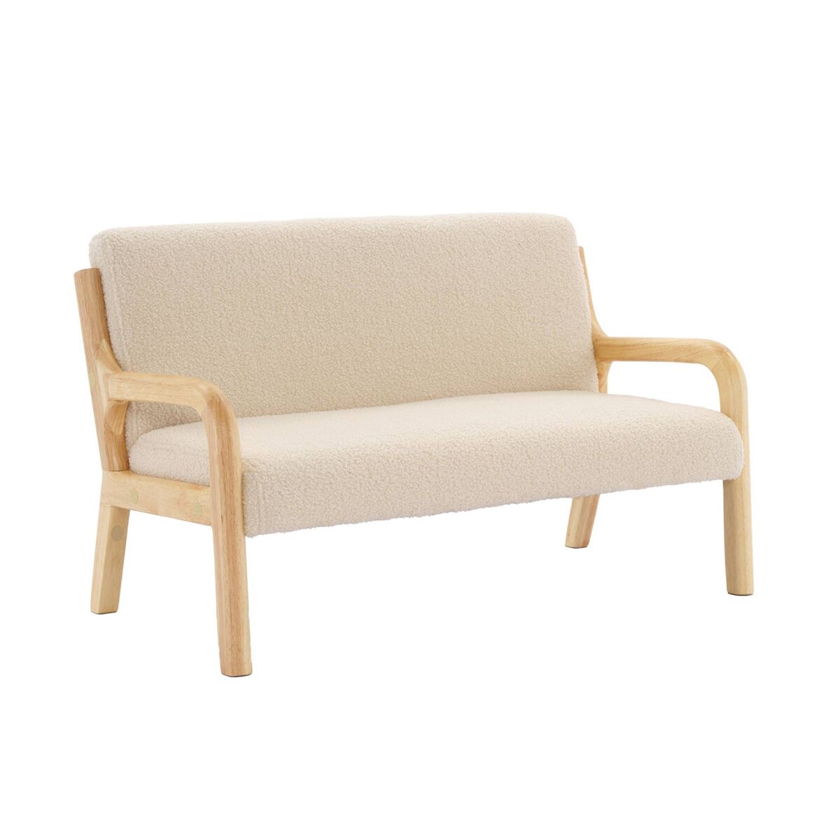 Banco de enfant, madeira e tecido boucle, 2 lugares, lorens kids, beige, 45x81x50 cm