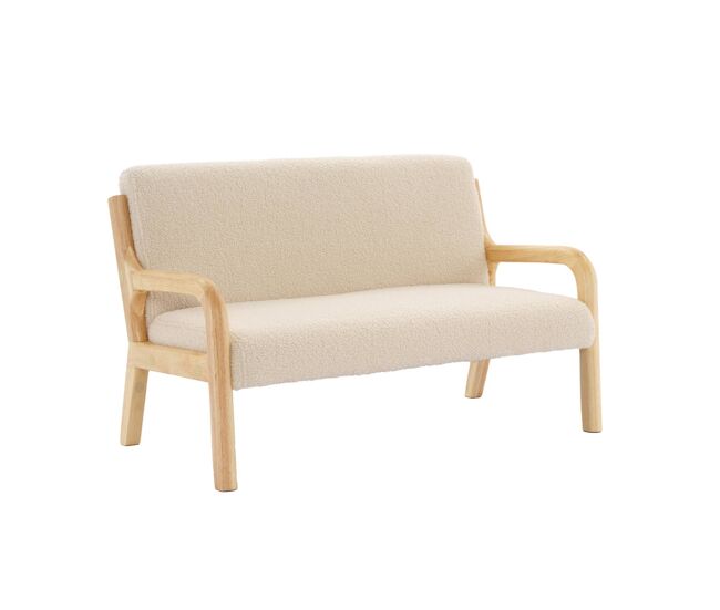 Banco de enfant, madeira e tecido boucle, 2 lugares, lorens kids, beige, 45x81x50 cm
