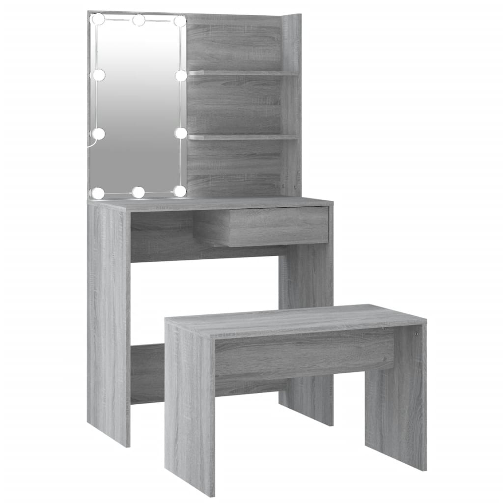 Vidaxl conjunto toucador c/ leds madeira processada sonoma cinza