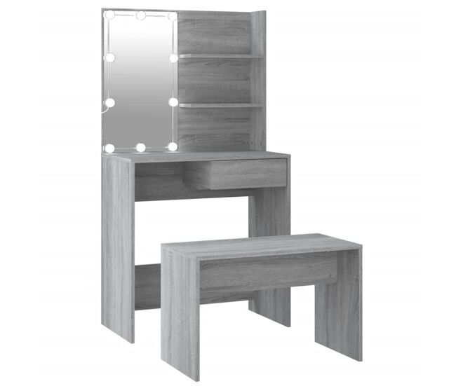 Vidaxl conjunto toucador c/ leds madeira processada sonoma cinza