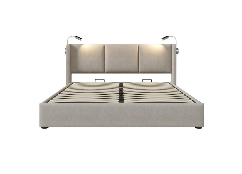 Cama de casal de linho 140x200cm com armazenamento,bege