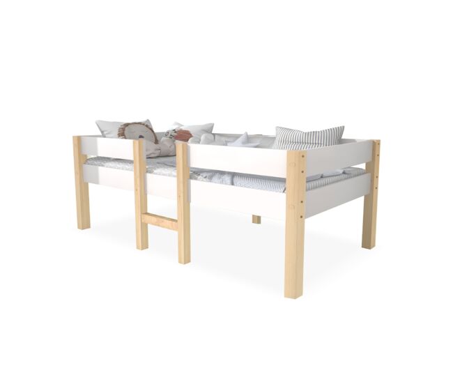 Cama de criança,cama alta,cama de altura média de madeira de pinho 90x190cm,branco+madeira