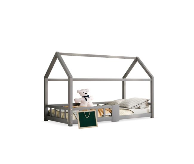 Cama de criança,cama-casa de madeira de pinho 90x200cm,cinzento